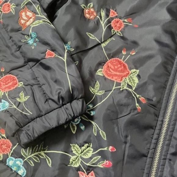 Anthropologie Floral Embroidered Bomber Jacket in Blue - Like New, Size M! - Picture 3 of 5
